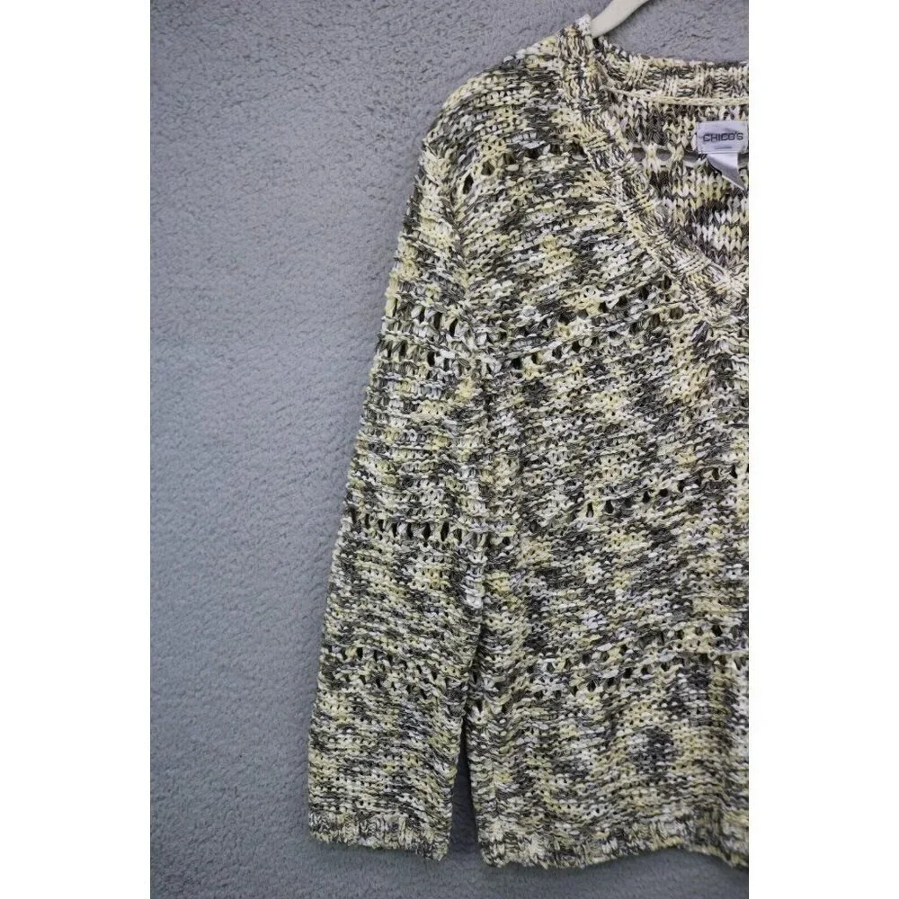 Chicos Long Sleeve Open Knit Tunic Sweater-Size 2-Oversized-Beachy-NWT
